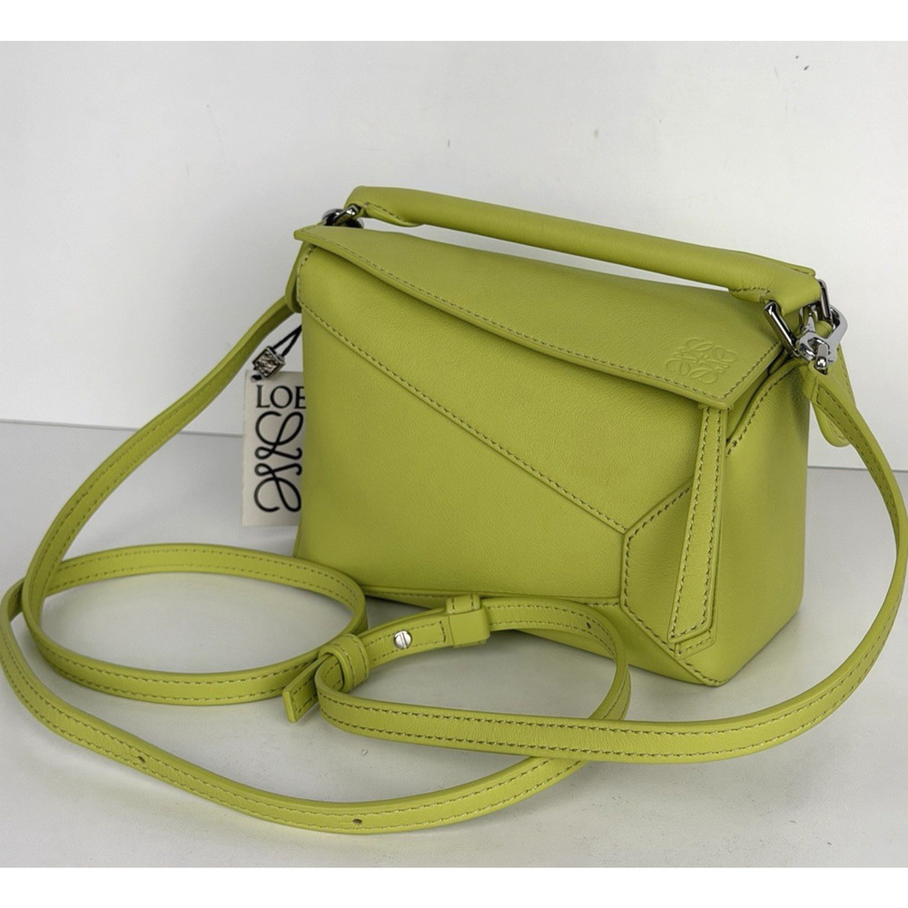 LOEWE Mini Puzzle Edge Bag in Lime Green Calfskin Leather Crossbody Bag D8